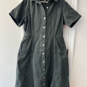 Elegant Charcoal Button-Down Midi Dress